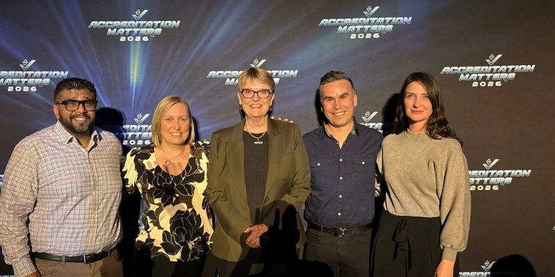 LabWare Oceania team with Jennifer Evans (center), former NATA CEO, at the Accreditation Matters 2026 conference in Melbourne